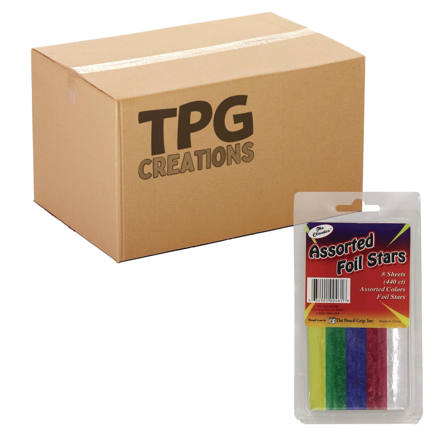 TPG Creations™ Foil Star Stickers, Assorted Colors, 55/Sheet, 8 Sheets/Pack, 72 Packs/Carton