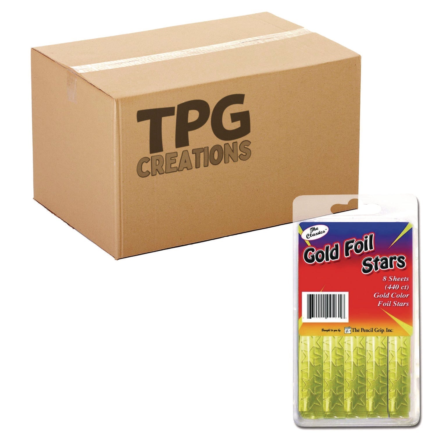TPG Creations™ Foil Star Stickers, Gold, 55/Sheet, 8 Sheets/Pack, 72 Packs/Carton