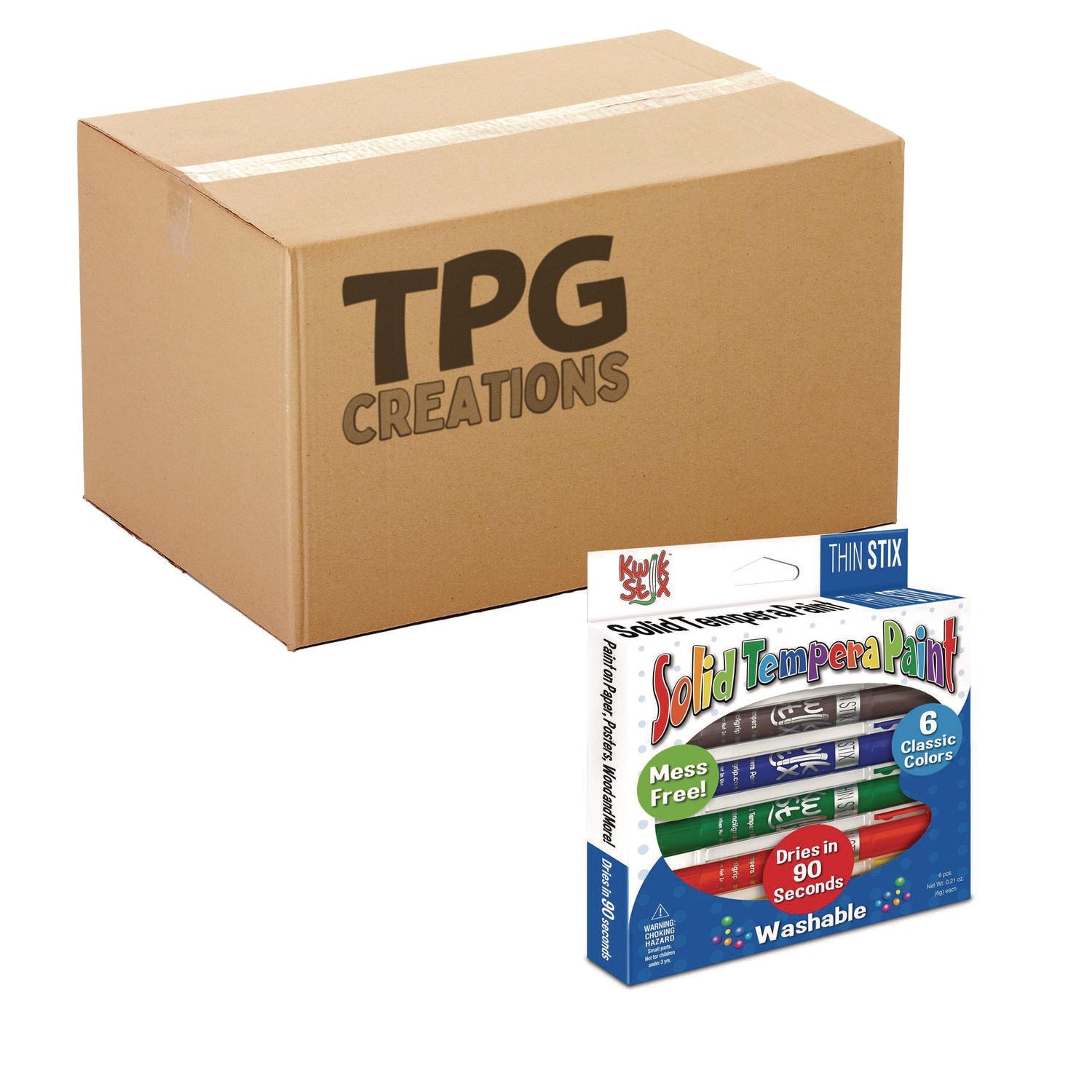 TPG Creations™ Thin Stix Tempera Paint Set, 6 Assorted Classic Colors, 6/Set, 24 Sets/Carton
