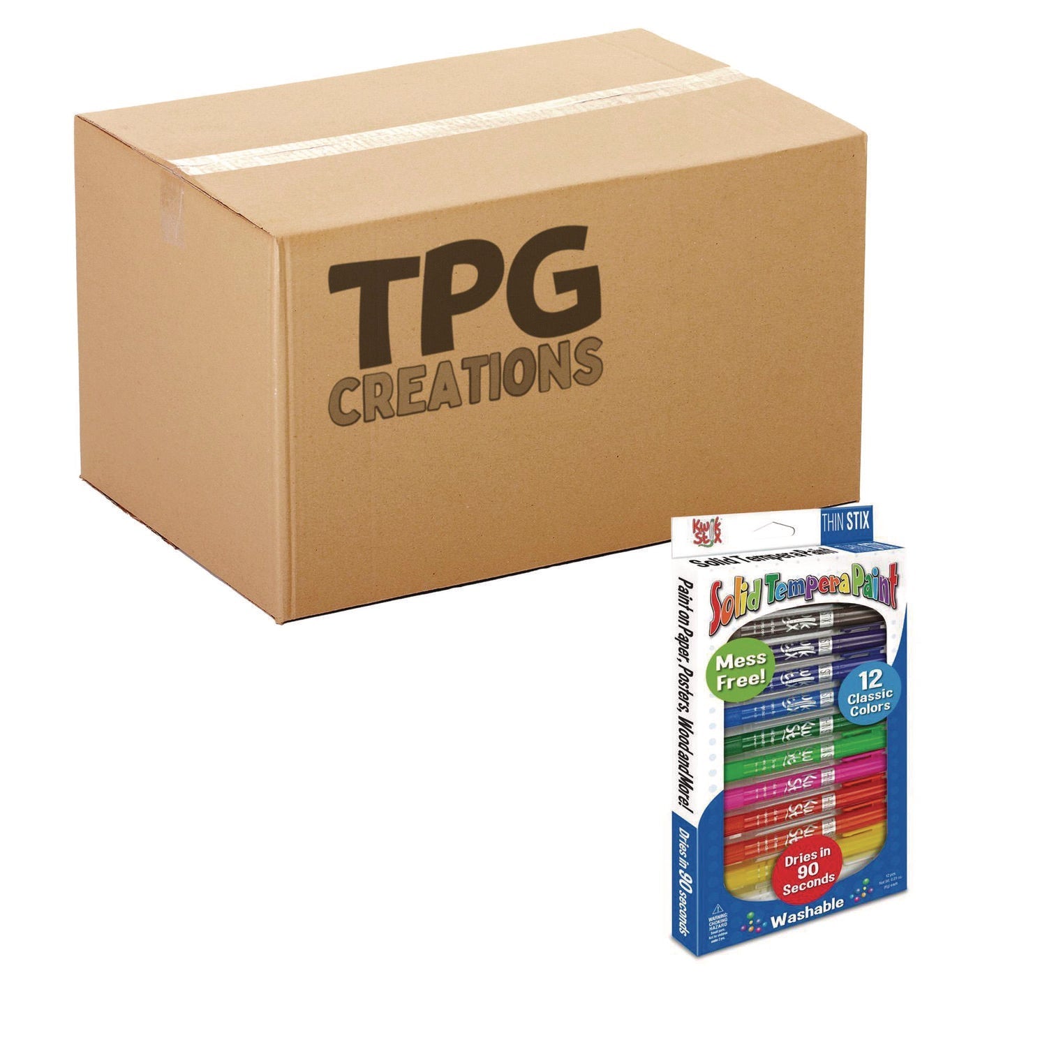 TPG Creations™ Thin Stix Tempera Paint Set, 12 Assorted Classic Colors, 12/Set, 12 Sets/Carton