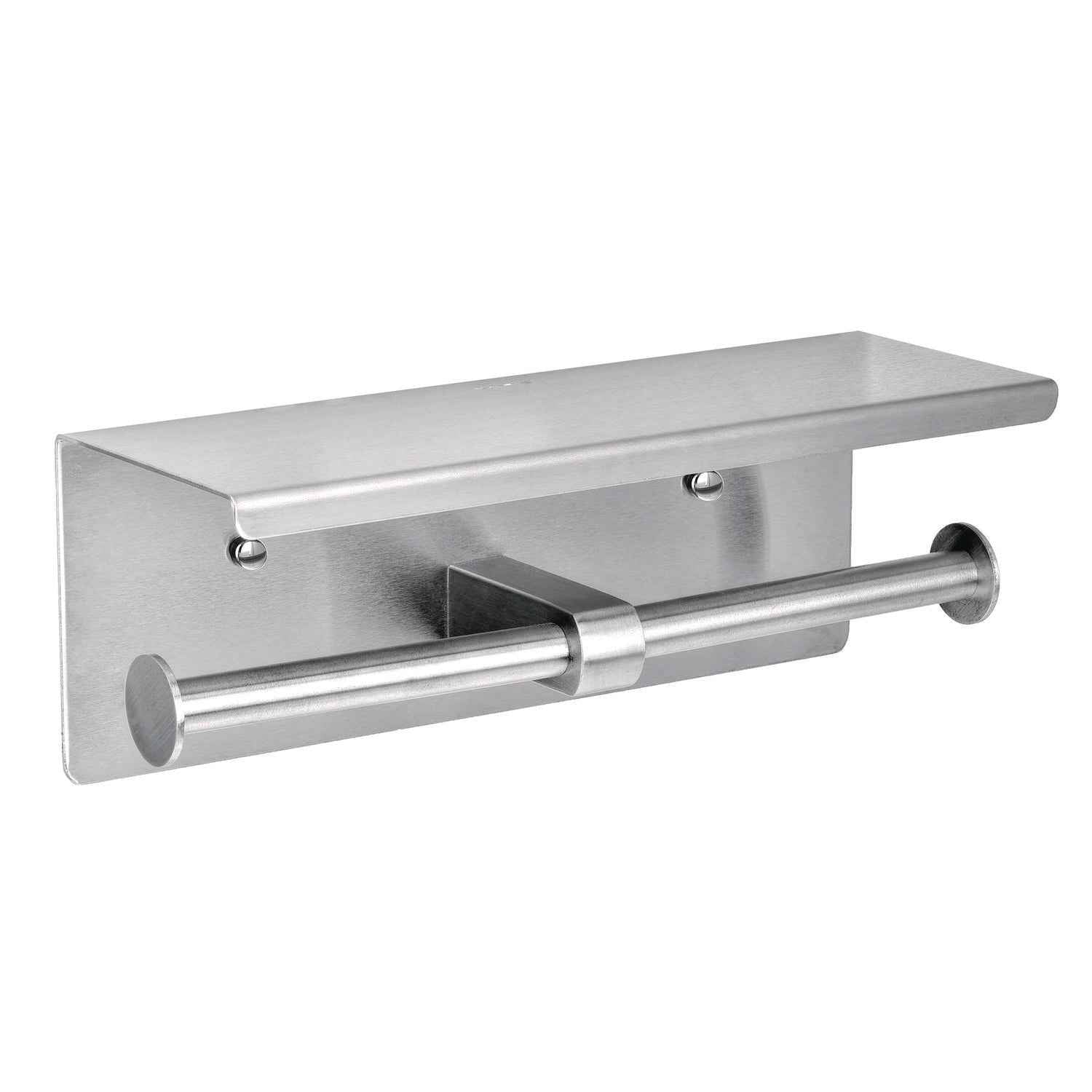 Alpine Industries Double Post Toilet Paper Holder with Shelf Storage Rack, 3.87 x 10.5 x 3.95, Brushed Stainless Steel