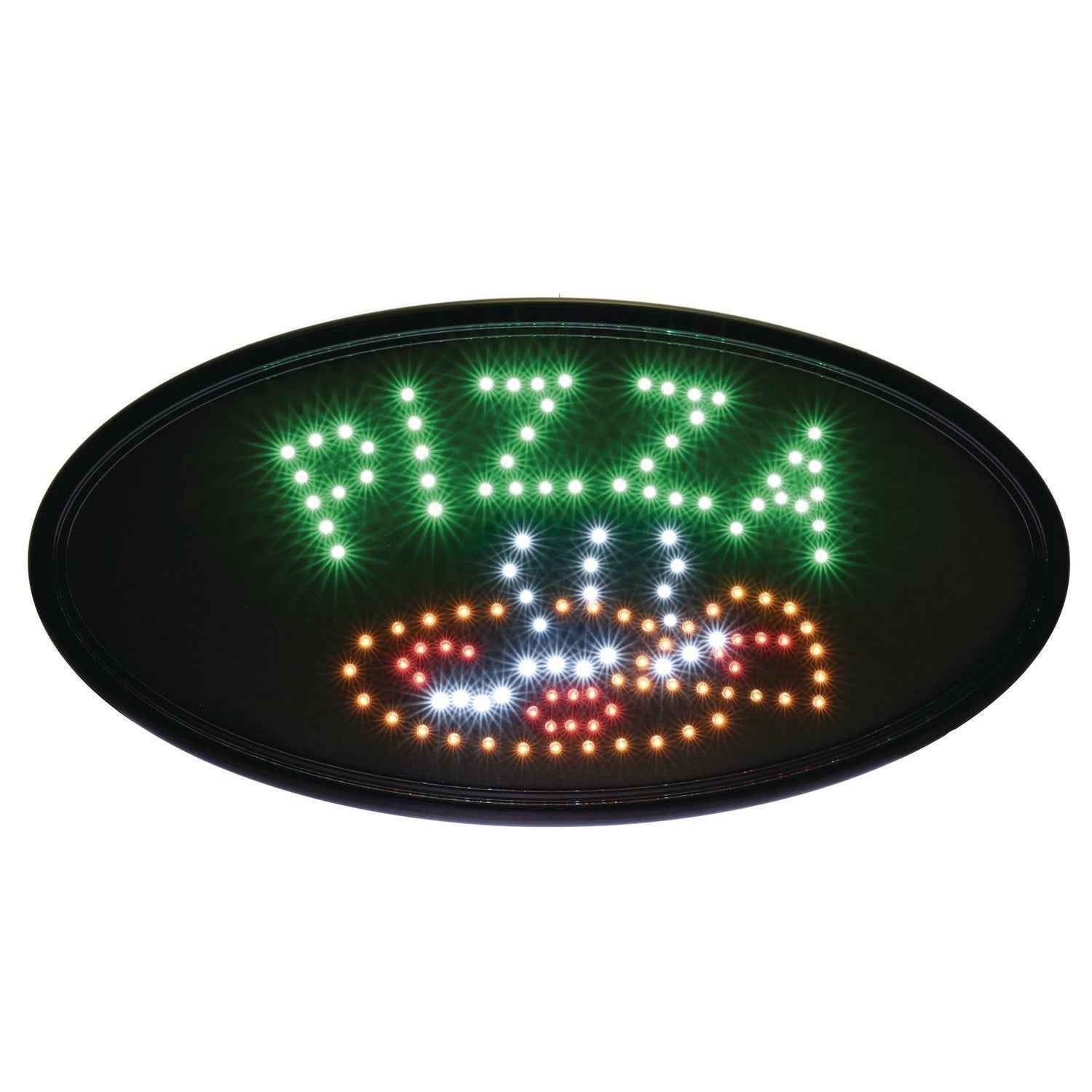 Alpine Industries LED Oval Pizza Sign, 23 x 14, Black Frame, Green/Orange/Red/White Graphics