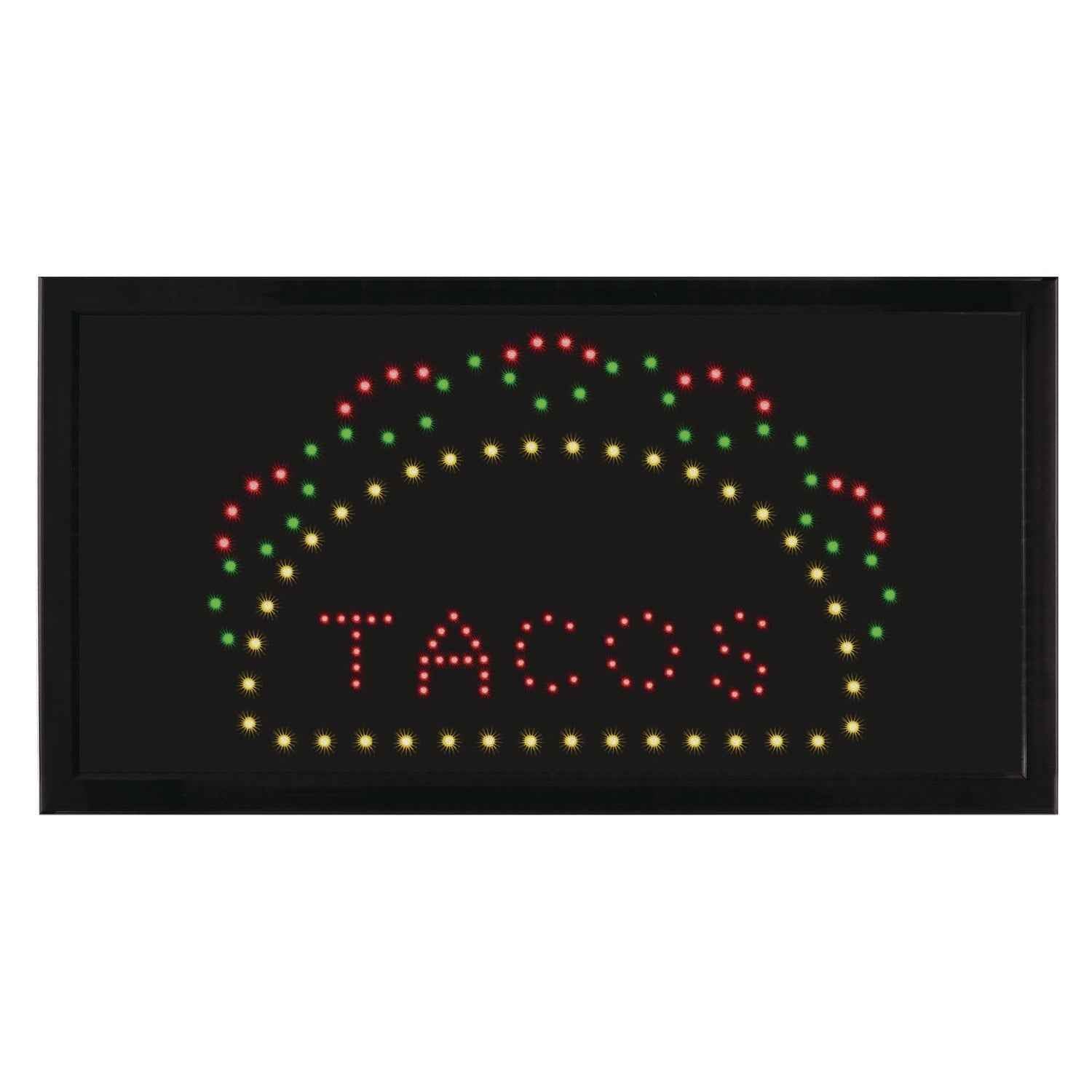 Alpine Industries LED Rectangular TACO Sign, 19 x 10, Black Frame, Green/Red/Yellow Graphics