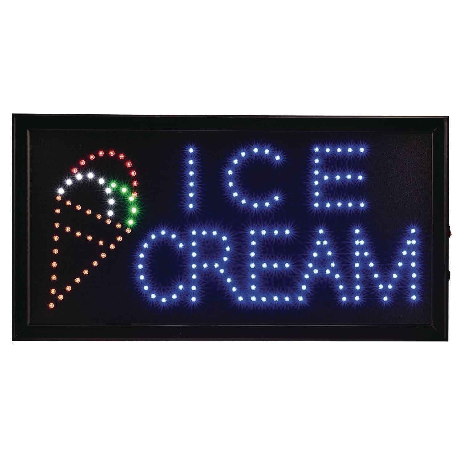 Alpine Industries LED Rectangular Ice Cream Sign, 19 x 10, Black Frame, Blue/Green/Orange/Red/White Graphics