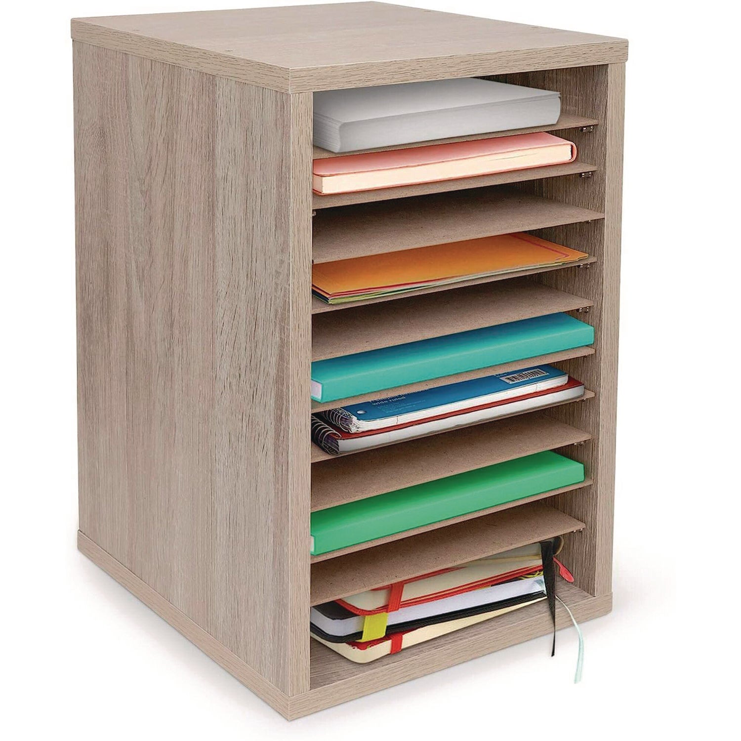 AdirOffice 11 Compartment Wood Mail Paper Sorter Literature Organizer, 11 Sections, Letter Size, 10.75 x 11.75 x 16.2, Medium Oak