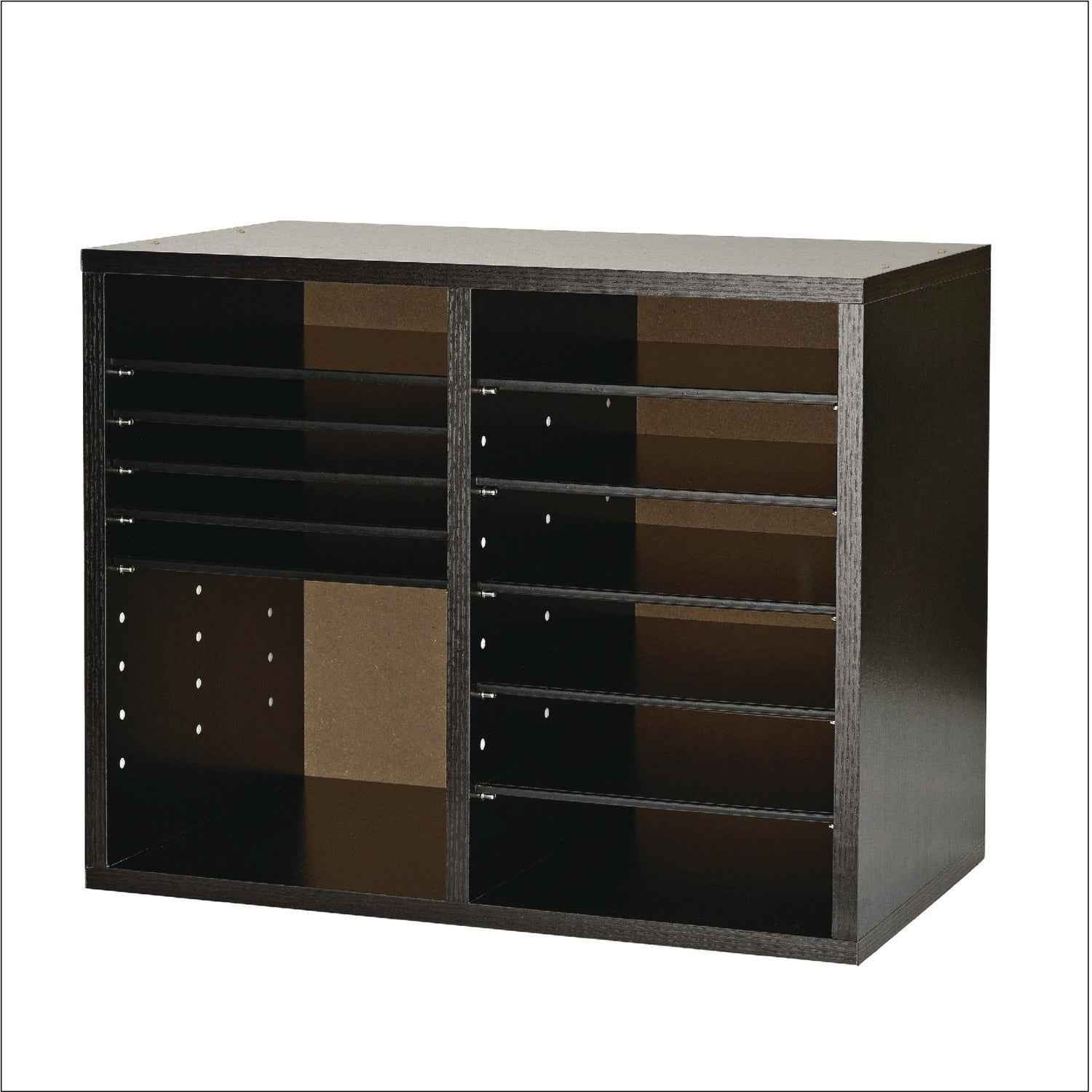 AdirOffice Wood Adjustable 12 Compartment Literature Organizer, 12 Sections, Letter Size, 20 x 11.8 x 16.3, Black