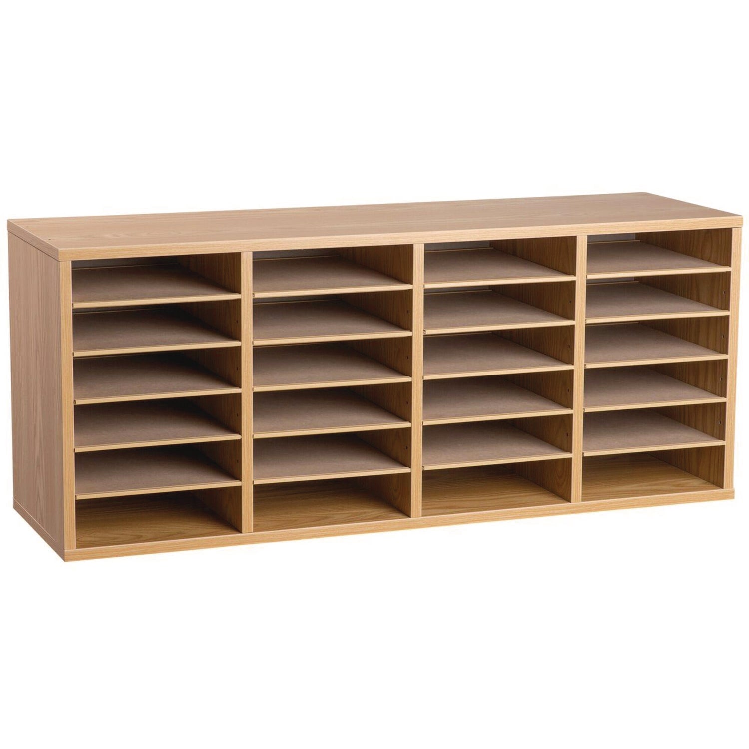 AdirOffice Wood Adjustable 24 Compartment Literature Organizer, 24 Sections, Letter Size, 39.3 x 11.8 x 16.3, Medium Oak