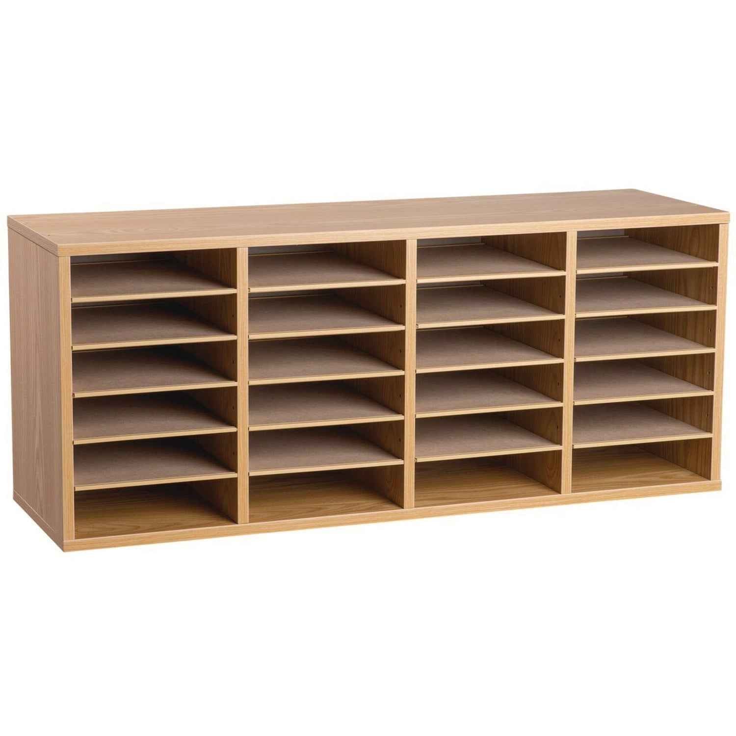 AdirOffice Wood Adjustable 24 Compartment Literature Organizer, 24 Sections, Letter Size, 39.3 x 11.8 x 16.3, Medium Oak