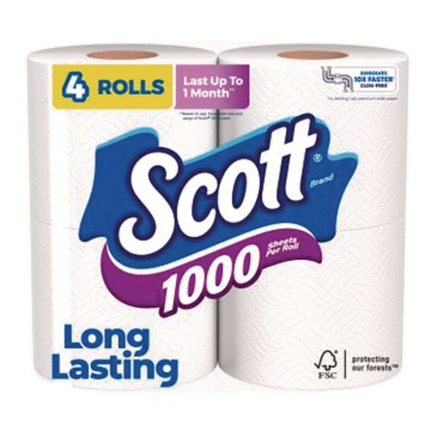 Scott® 1000 Bathroom Tissue, Septic Safe, 1-Ply, White, 1,000 Sheets/Roll, 4 Rolls/Pack, 12 Packs/Carton