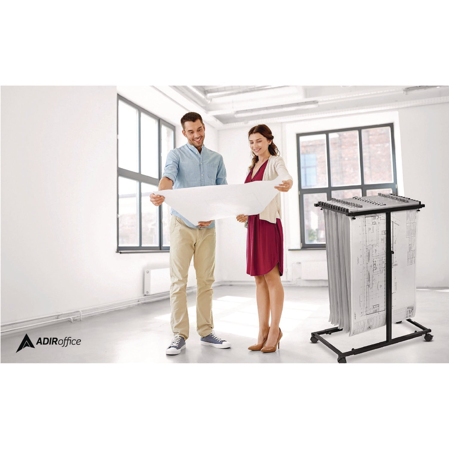 AdirOffice Blueprint Storage Cabinet Steel Vertical Plan Center, Assorted Document Sizes,15" x 27" to 47.25" x 32.5" to 57", Black