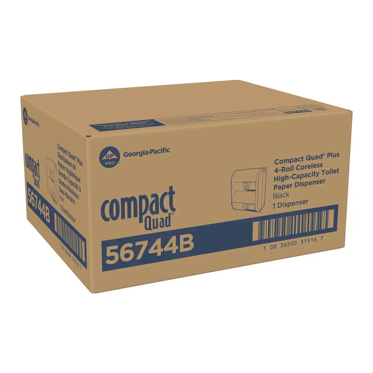 Georgia Pacific® Professional Compact Quad Vertical Four Roll Coreless Tissue Dispenser, 12.31 x 14.81 x 7.86, Black