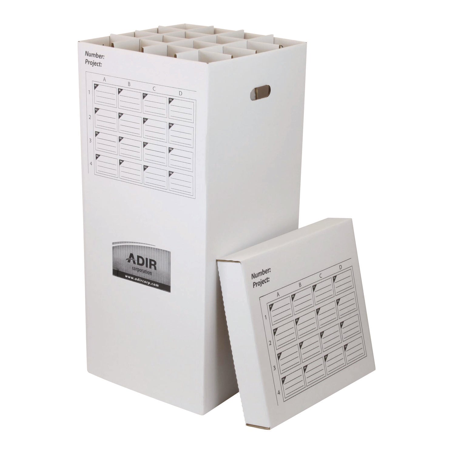 AdirOffice 16 Slot Blueprint Rolled File Upright Storage Box, 16 Compartments, 17.5 x 17.5 x 37, White
