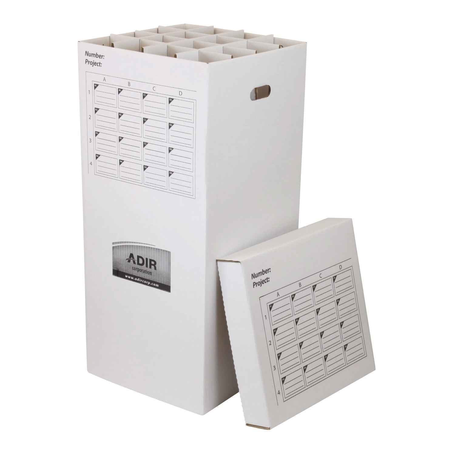 AdirOffice 16 Slot Blueprint Rolled File Upright Storage Box, 16 Compartments, 17.5 x 17.5 x 37, White