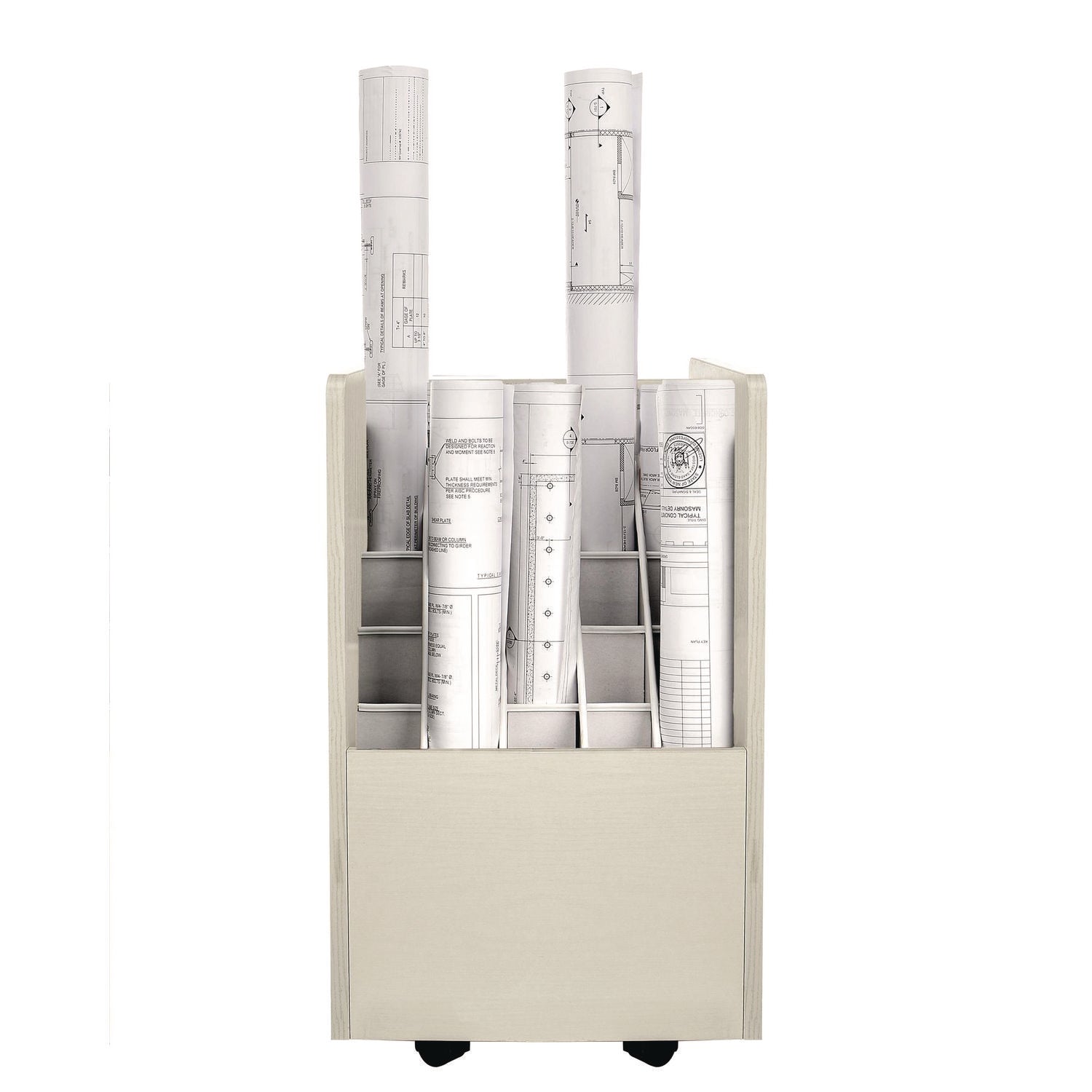 AdirOffice 20-Slot Mobile Rolling Wood Blueprint Storage Cabinet Roll File Large Document Organizer, 15.25 x 13.25 x 24.75, White