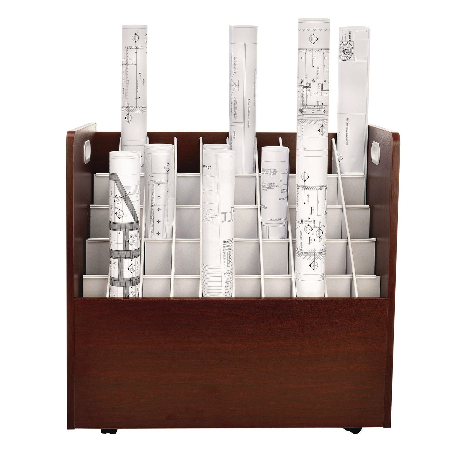 AdirOffice 50-Compartment Mobile Wood Blueprint Rolled File Storage Organizer, 50 Compartments, 30 x 15.75 x 28.5, Mahogany