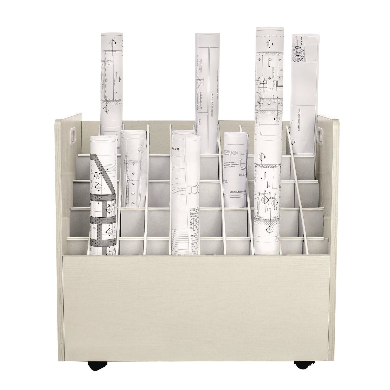 AdirOffice 50-Compartment Mobile Wood Blueprint Rolled File Storage Organizer, 50 Compartments, 30 x 15.75 x 28.5, White