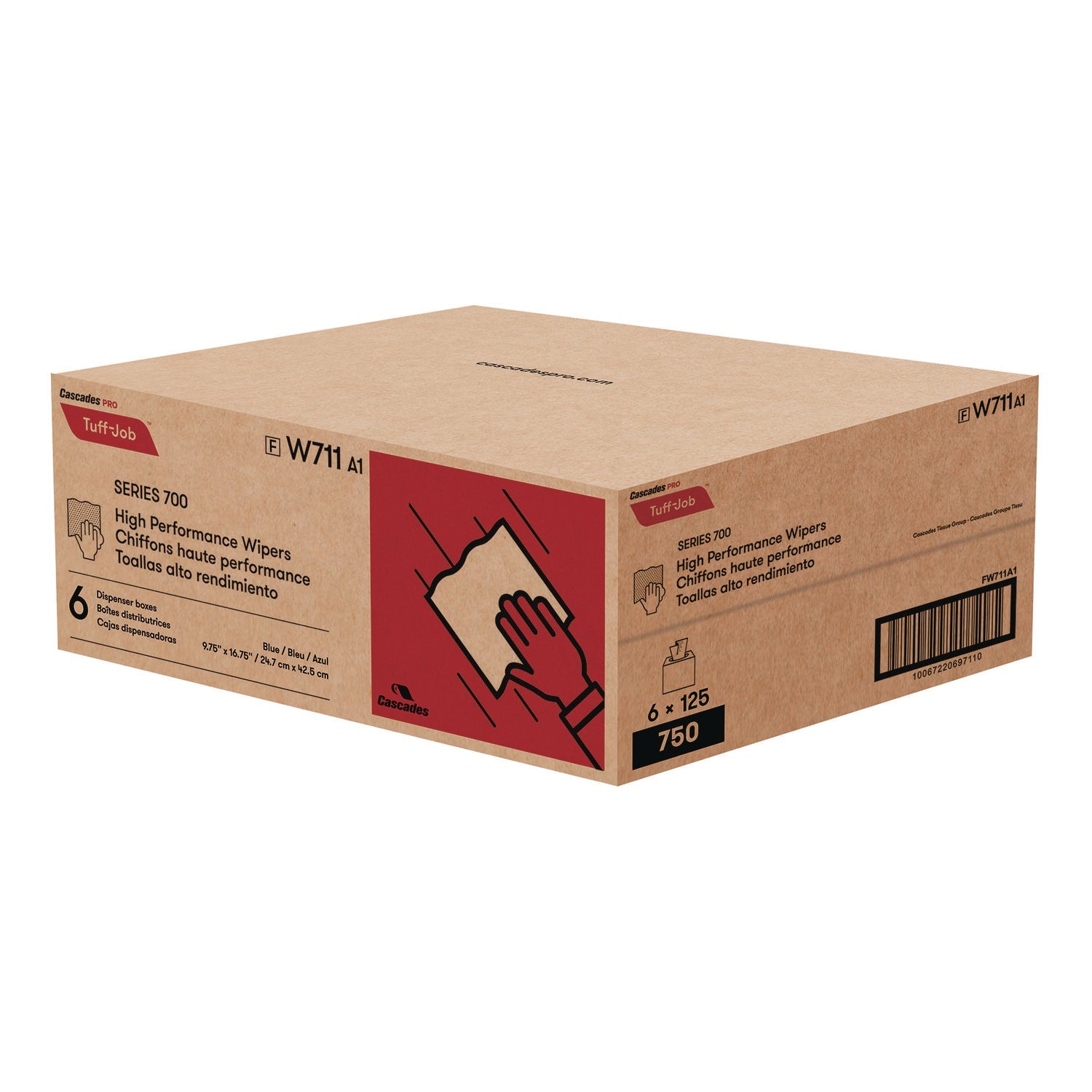 Cascades PRO Tuff-Job S700 High Performance Wipers, Blue, 9.75 x 16.75, 125/Box, 6 Boxes/Carton