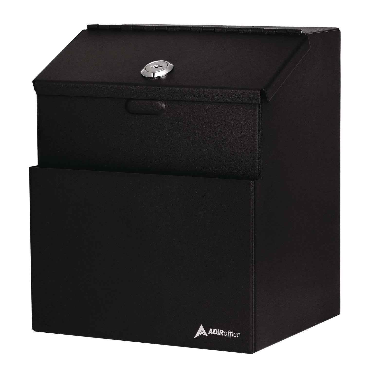AdirOffice Wall Mountable Steel Suggestion Secure Drop Box with Key, 7 x 6 x 8.5, Stainless Steel 304, Black