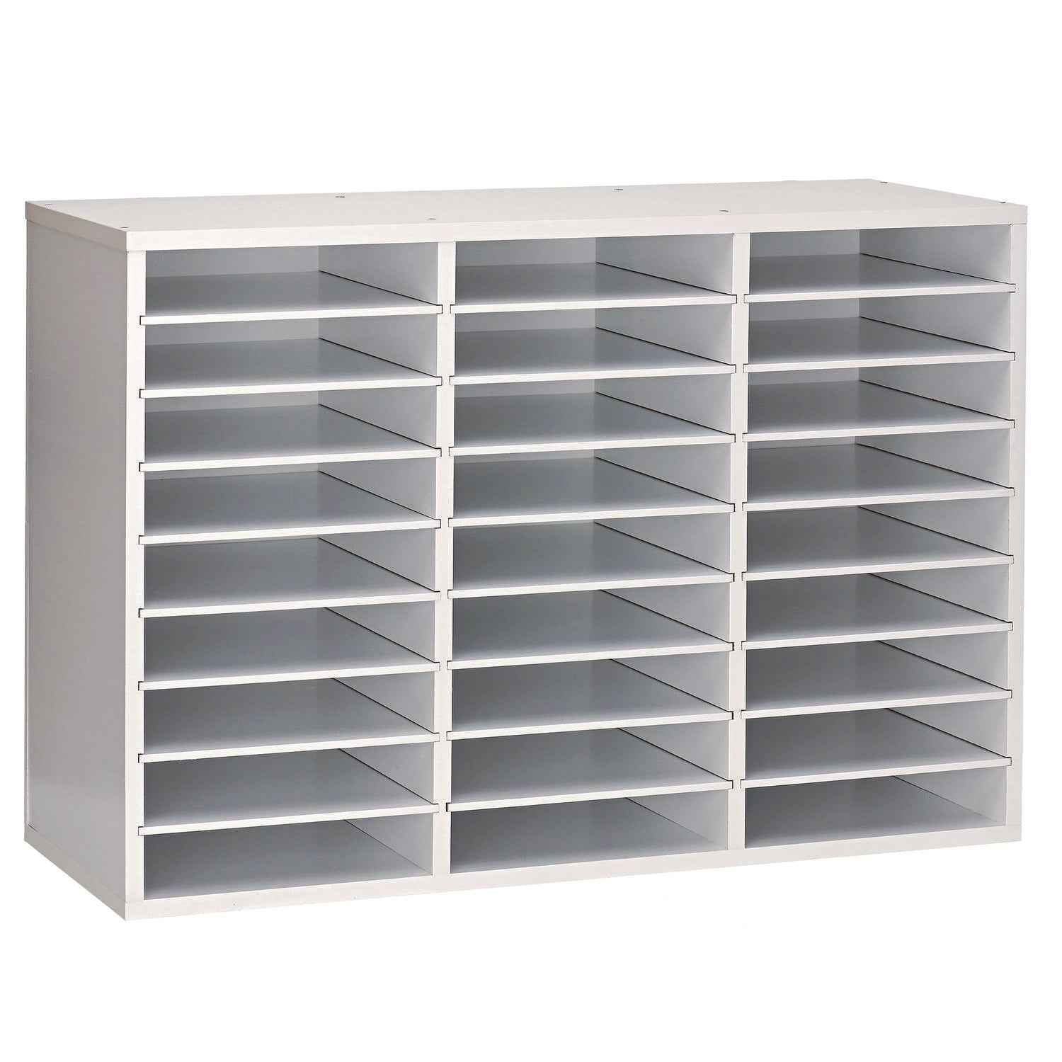 AdirOffice Wooden 27 Compartment Literature Organizer, 27 Sections, Letter Size, 31.49 x 11.81 x 21.65, White