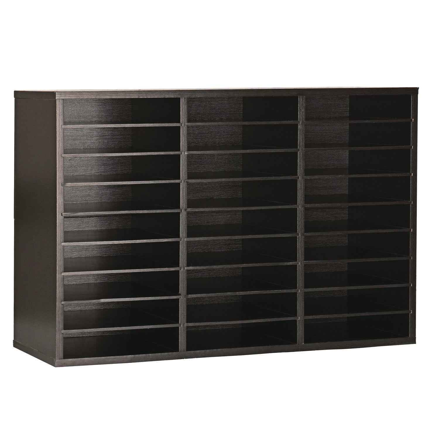 AdirOffice Wooden 27 Compartment Literature Organizer, 27 Sections, Letter Size, 31.49 x 11.81 x 21.65, Black
