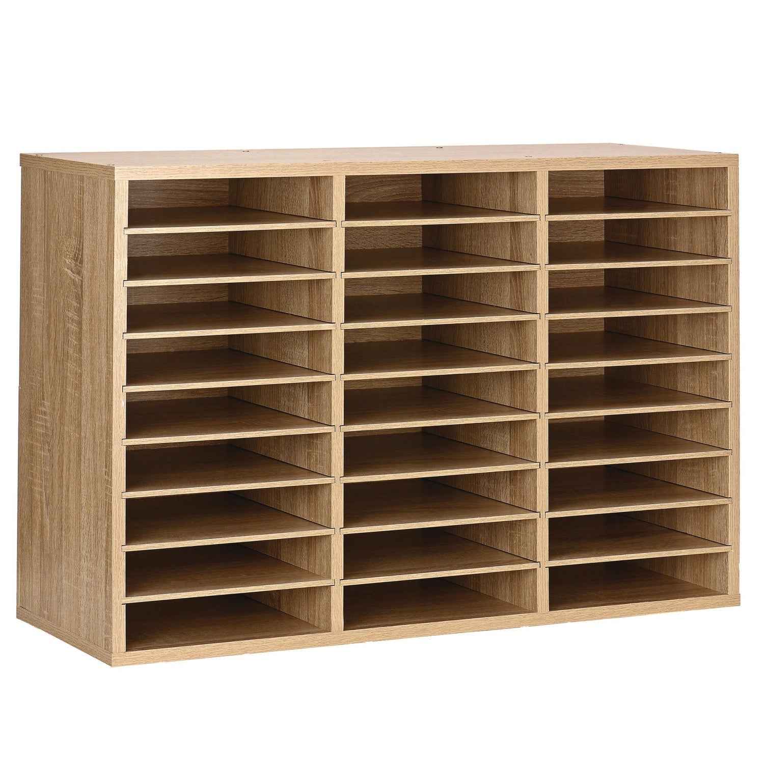 AdirOffice Wooden 27 Compartment Literature Organizer, 27 Sections, Letter Size, 31.49 x 11.81 x 21.65, Medium Oak