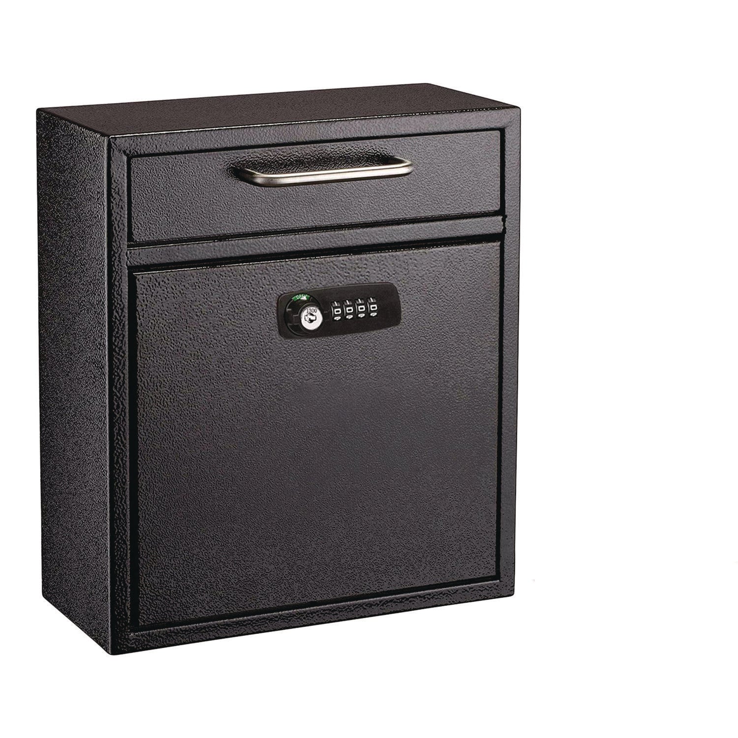 AdirOffice Medium Secure Drop Box Wall Mounted Locking Mail Box with Key and Combination Lock, 10.51 x 4.72 x 12, Black