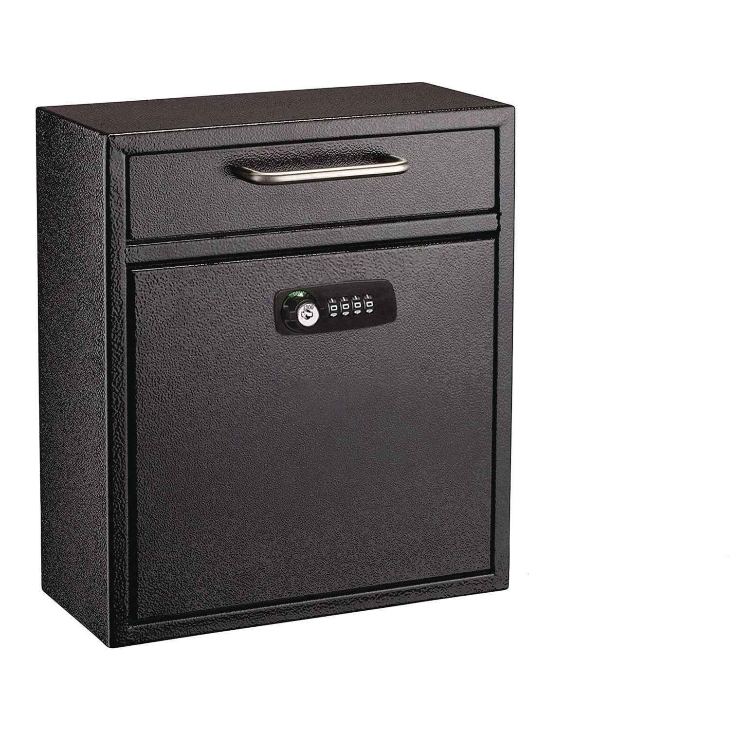 AdirOffice Medium Secure Drop Box Wall Mounted Locking Mail Box with Key and Combination Lock, 10.51 x 4.72 x 12, Black