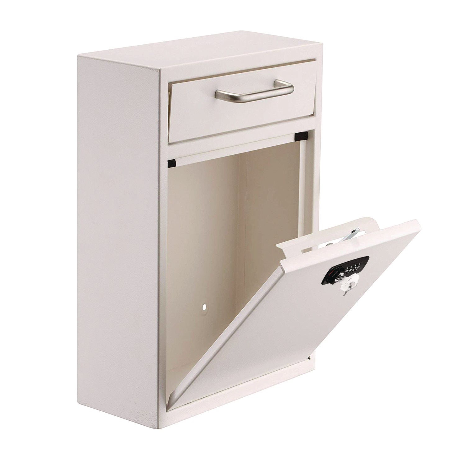 AdirOffice Large Secure Drop Box Wall Mounted Locking Mail Box with Key and Combination lock, 11.2 x 4.7 x 16.2, White