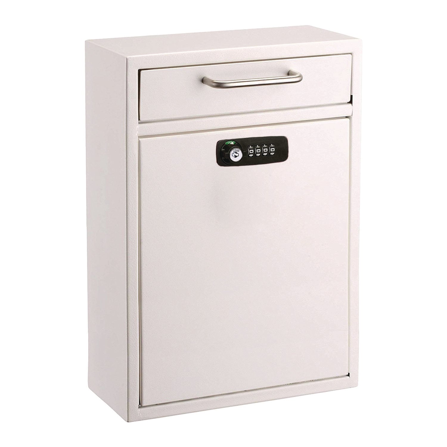 AdirOffice Large Secure Drop Box Wall Mounted Locking Mail Box with Key and Combination lock, 11.2 x 4.7 x 16.2, White