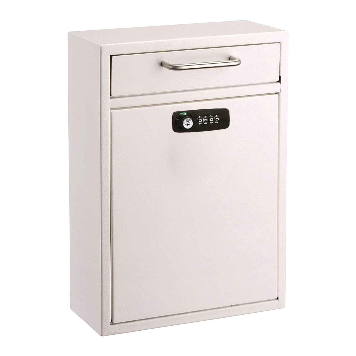 AdirOffice Large Secure Drop Box Wall Mounted Locking Mail Box with Key and Combination lock, 11.2 x 4.7 x 16.2, White