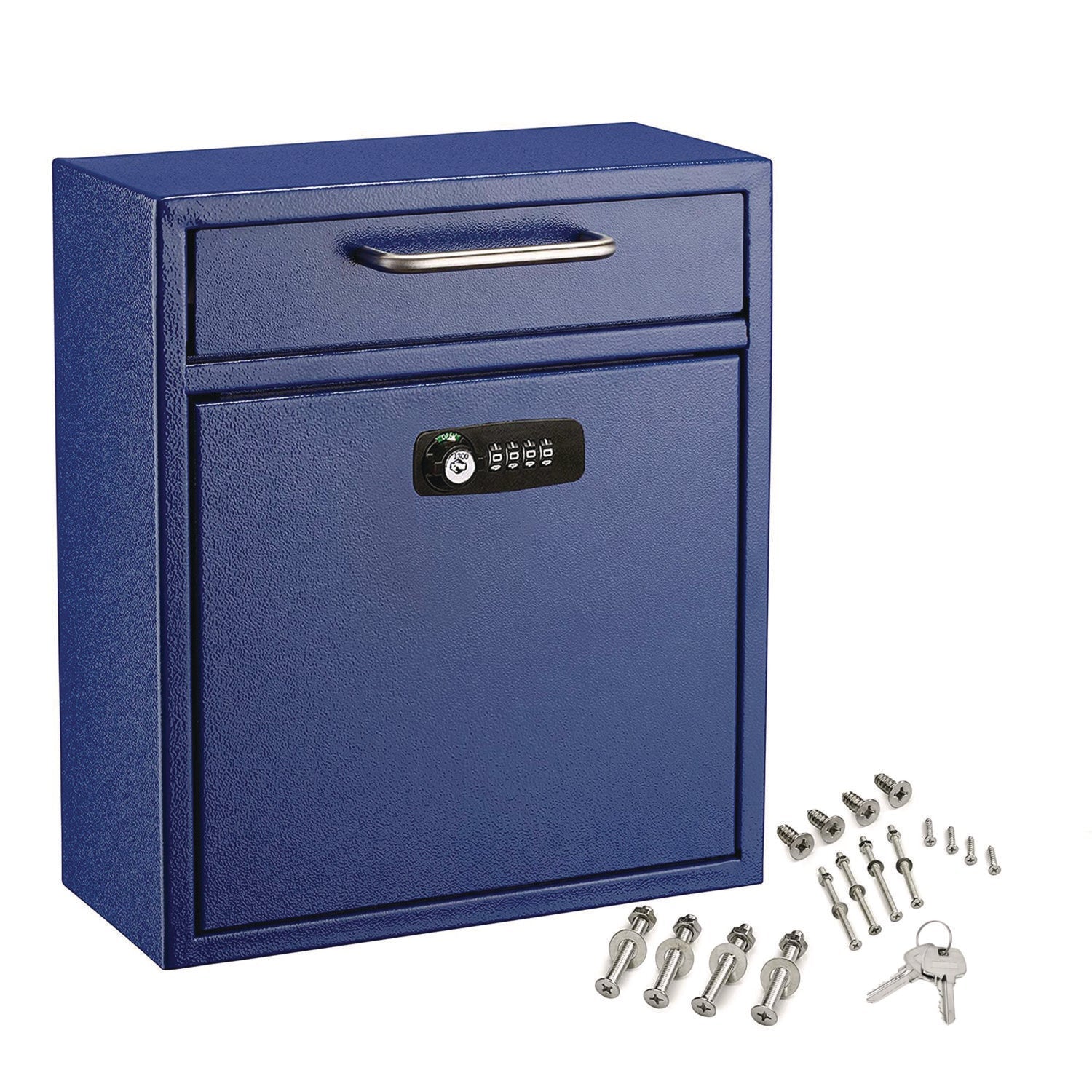 AdirOffice Medium Secure Drop Box Wall Mounted Locking Mail Box with Key and Combination Lock, 10.51 x 4.72 x 12, Blue