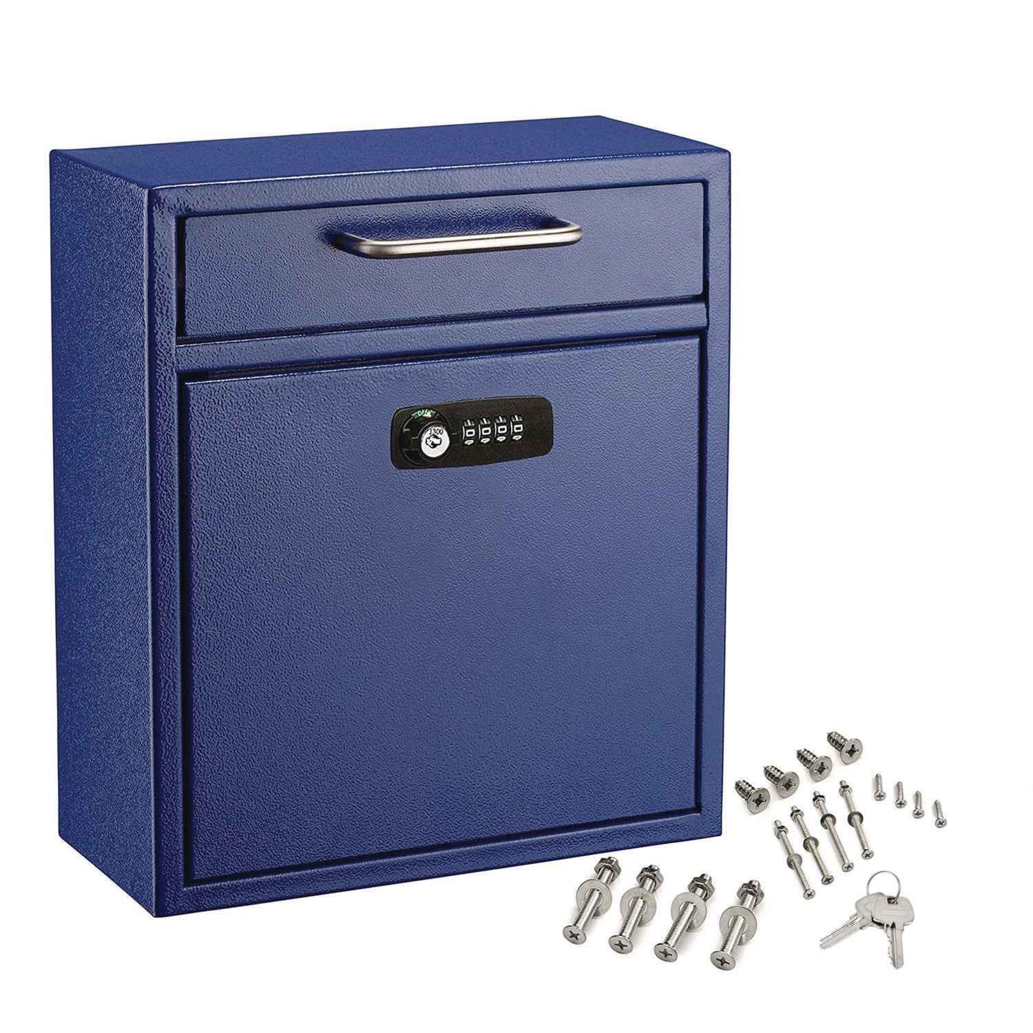 AdirOffice Medium Secure Drop Box Wall Mounted Locking Mail Box with Key and Combination Lock, 10.51 x 4.72 x 12, Blue