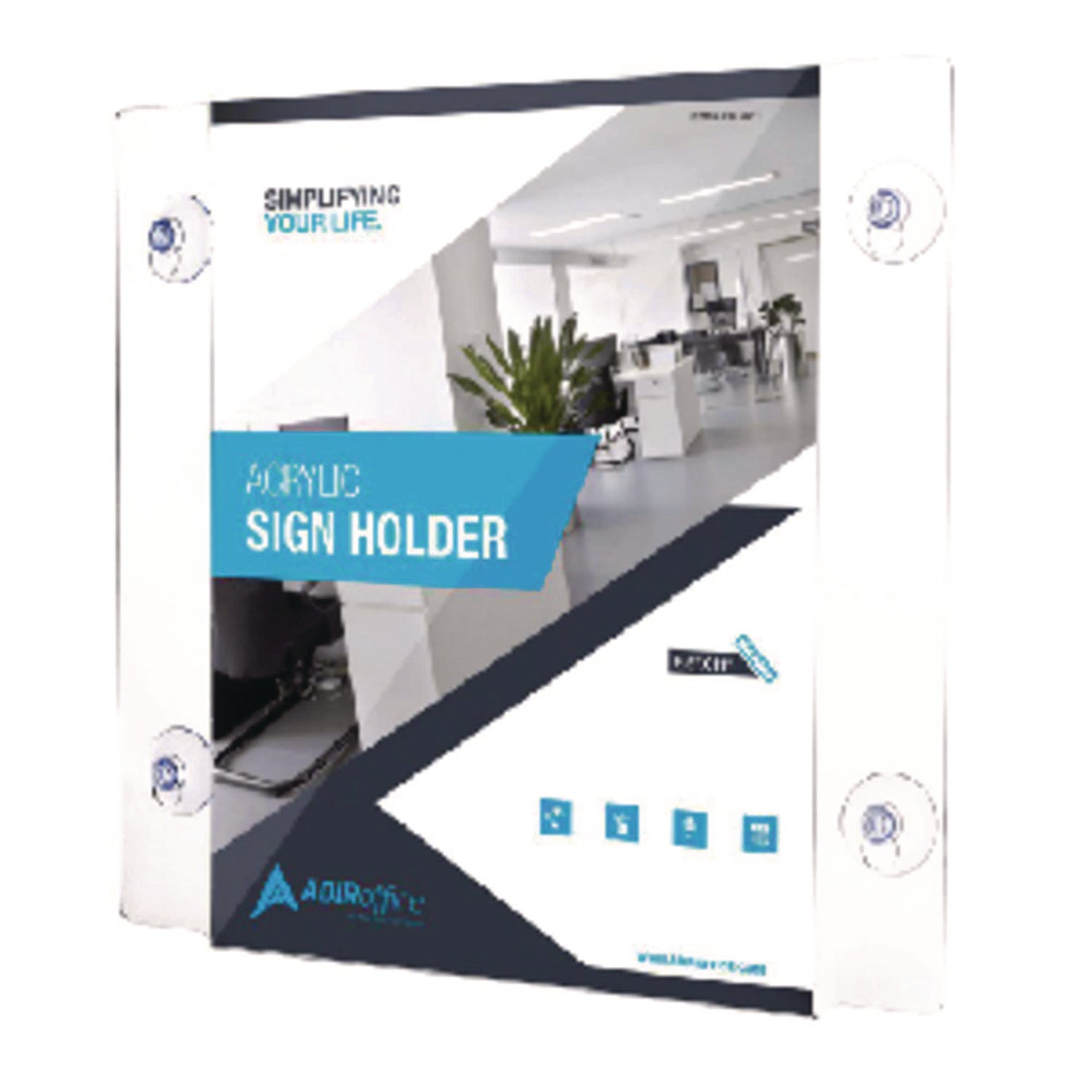 AdirOffice Clear Suction Acrylic Window Sign Holder, 8 x 11, Clear Frame, 2/Pack