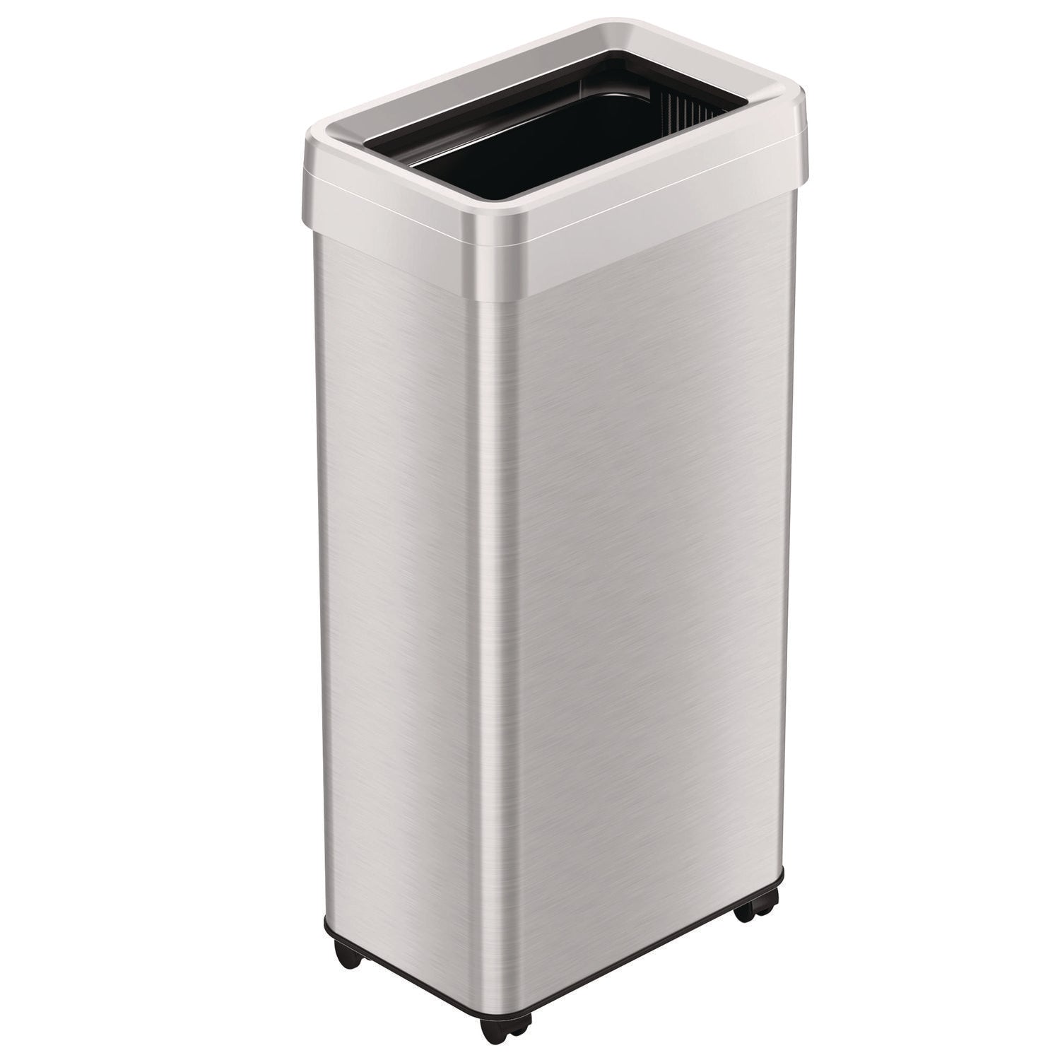 HLS Commercial® Open Top Trash Can with Wheels, 21 gal, Plastic/Stainless Steel, Silver