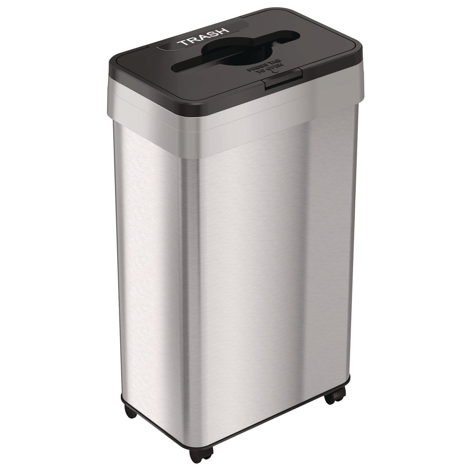 HLS Commercial® Open Top Trash Bin with Wheels and Color-Coded Lid, 21 gal, Plastic/Stainless Steel, Silver/Black