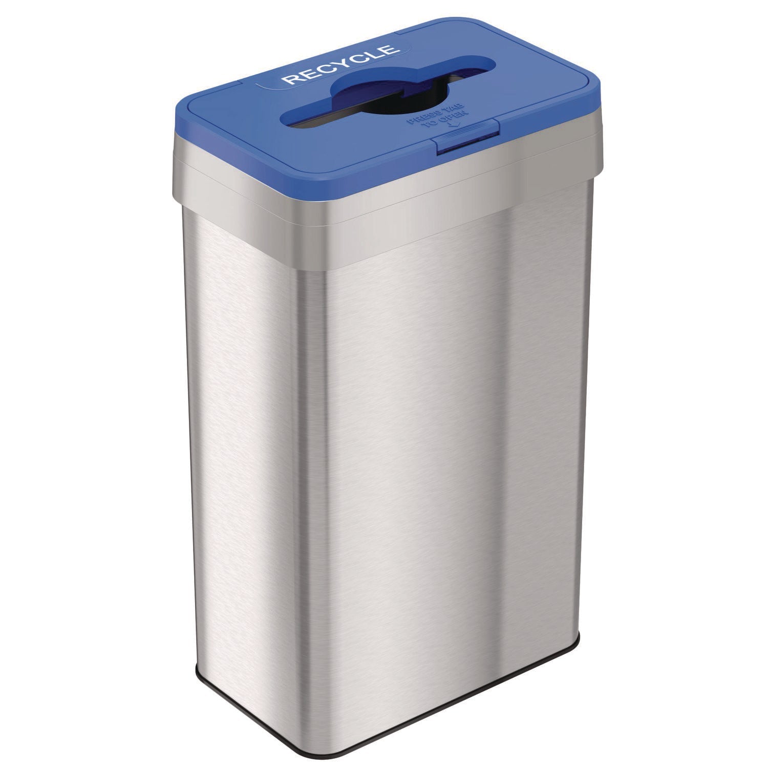 HLS Commercial® Open Top Recycle Bin with Color-Coded Lid, 21 gal, Plastic/Stainless Steel, Silver/Blue