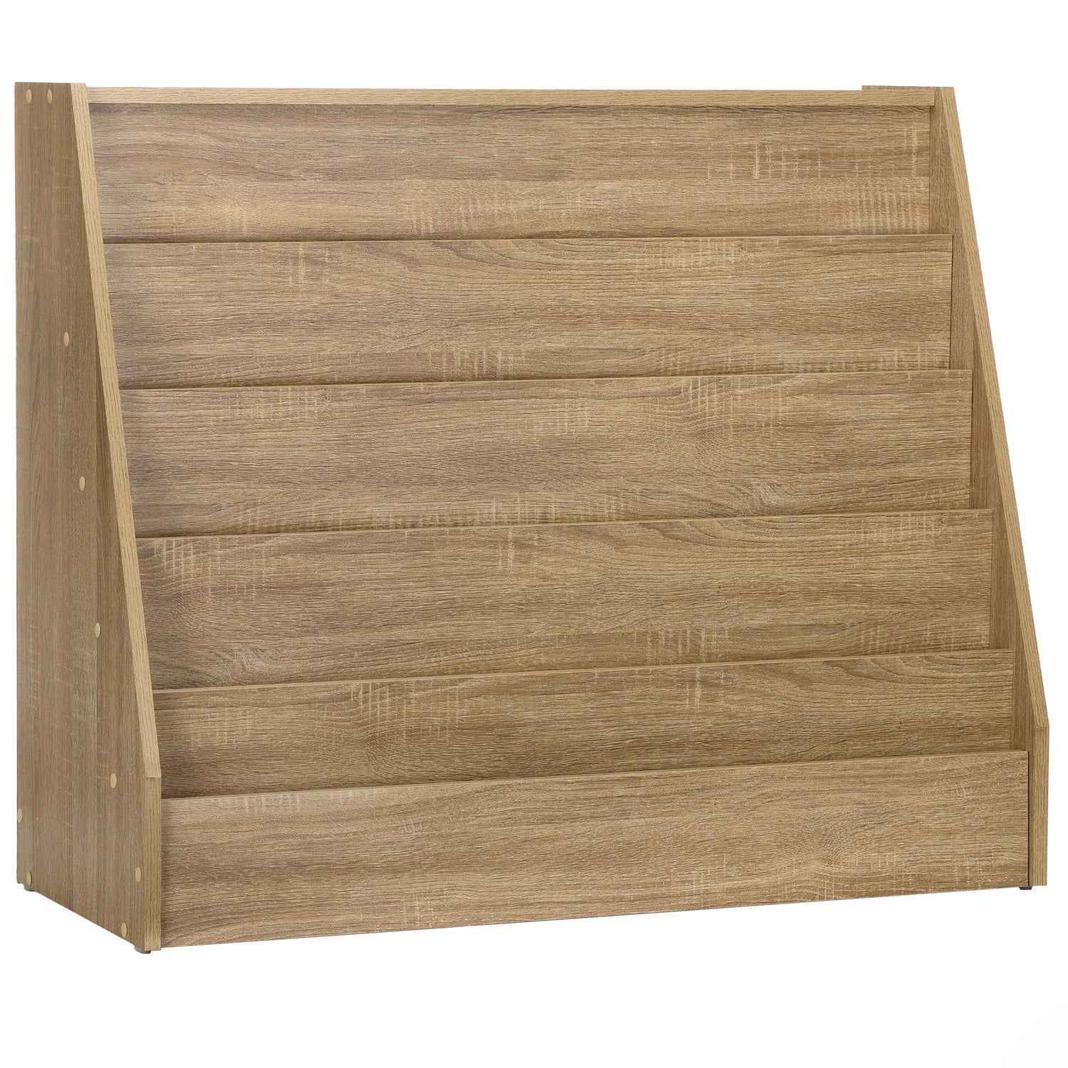 AdirKids Wood 5-Shelf Bookcase Literature Display Rack, 17.2 w x 4.88 d x 38.3 h, Medium Oak