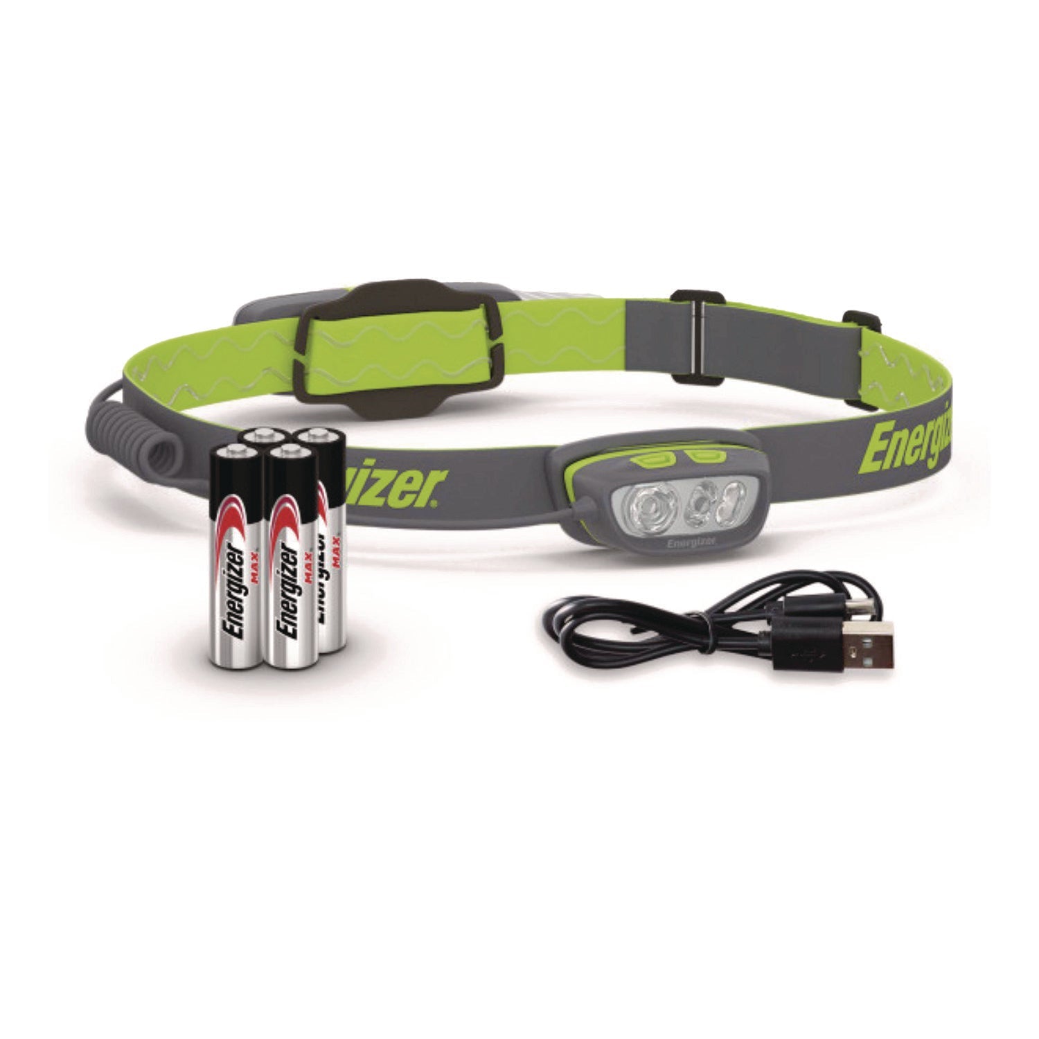 Energizer® Pro Series Multi-Color Hybrid Headlamp, Rechargeable Lithium Ion/4 AAA Batteries (Included), Gray/Green