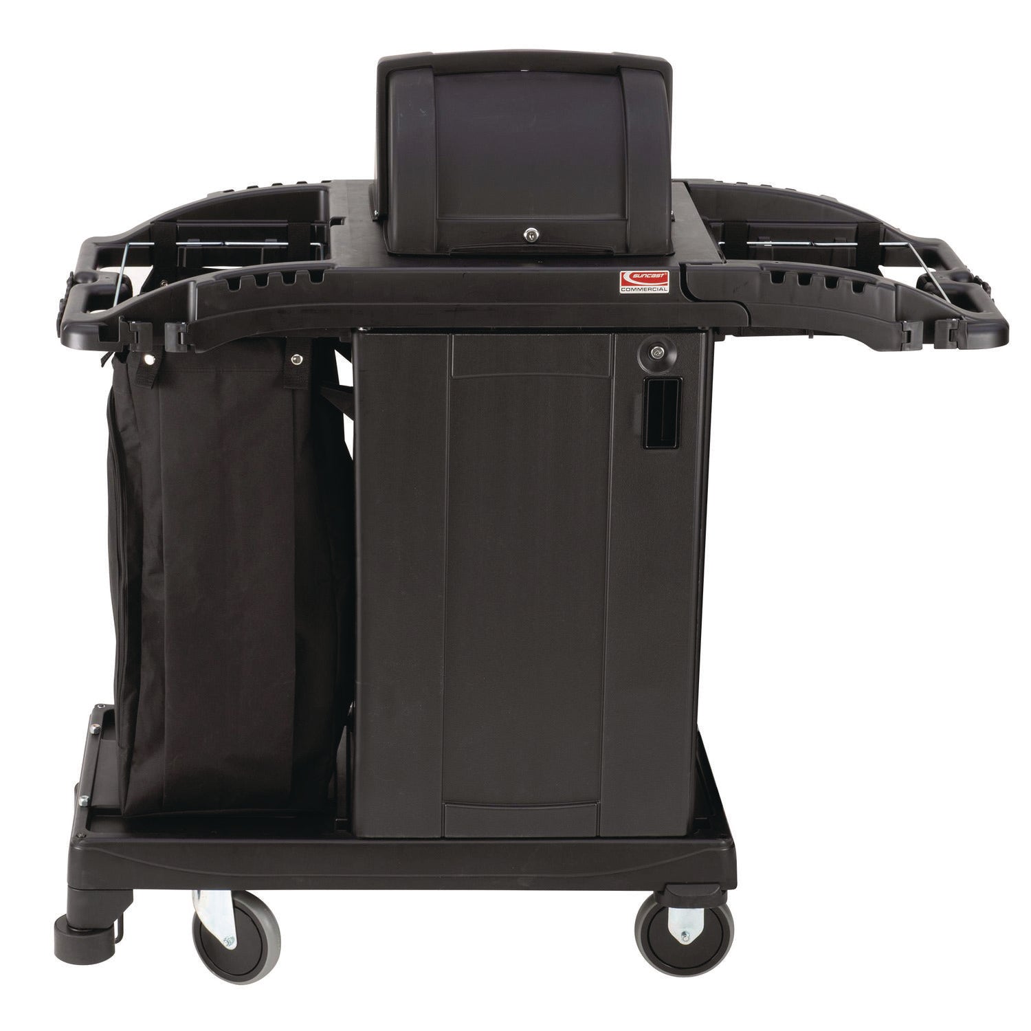 Suncast Commercial® Compact Premium Housekeeping Cart, Plastic, 1 Shelf, 23.25" x 53.22" x 53.06", Black
