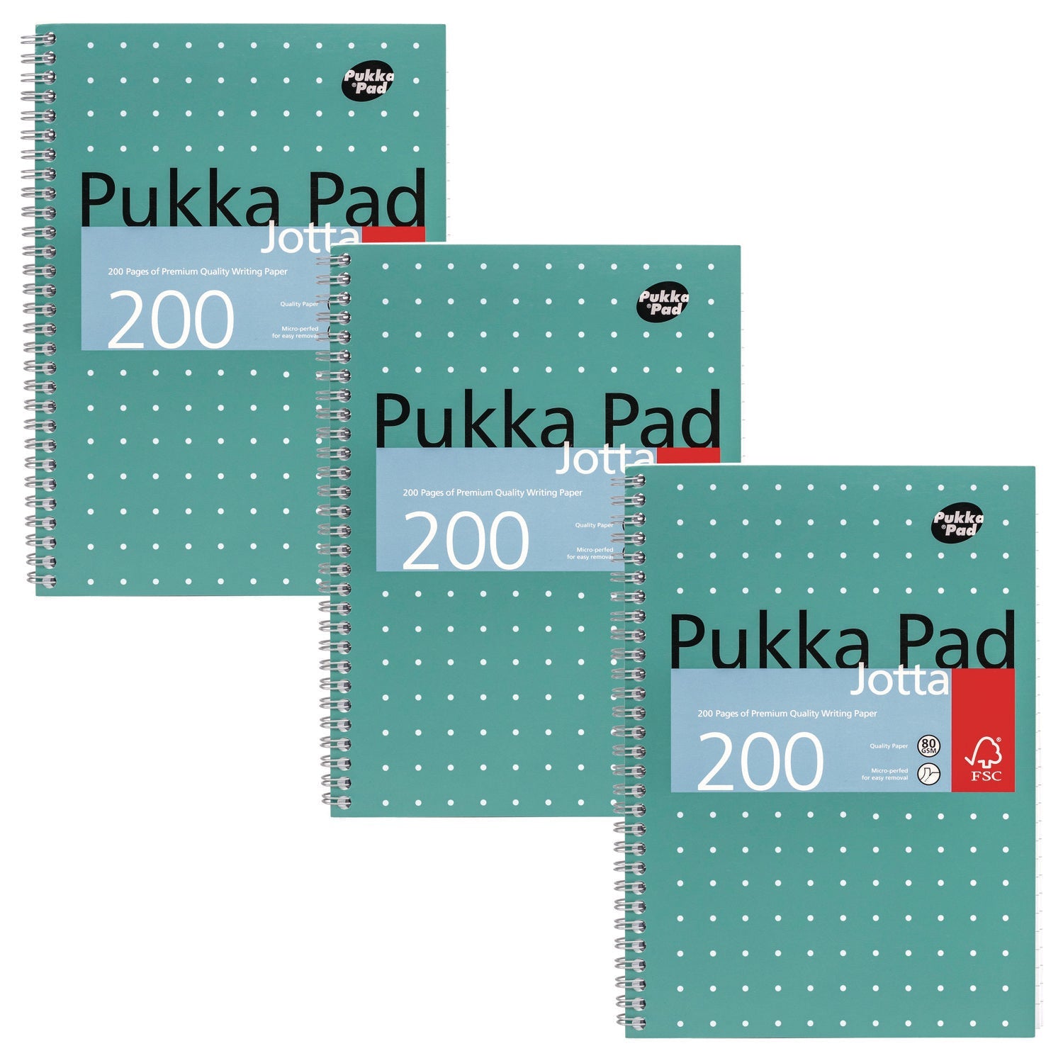PUKKA PAD® B5 Size Notebook, 1 -Subject, Medium/College Rule, Green Cover, (100) 9.8 x 6.9 Sheets, 3/Pack