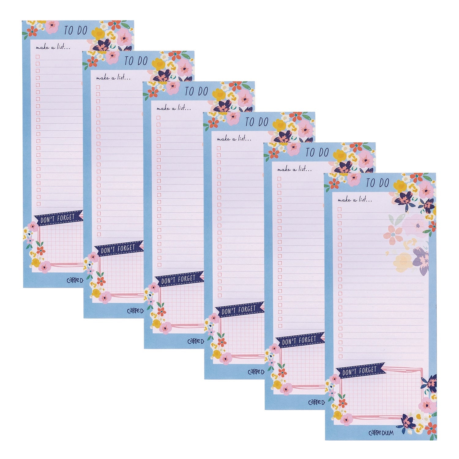 PUKKA PAD® Magnetic To Do List, Unruled, 60 Multicolor Floral, 3.5 x 8.5 Sheets, 6/Pack