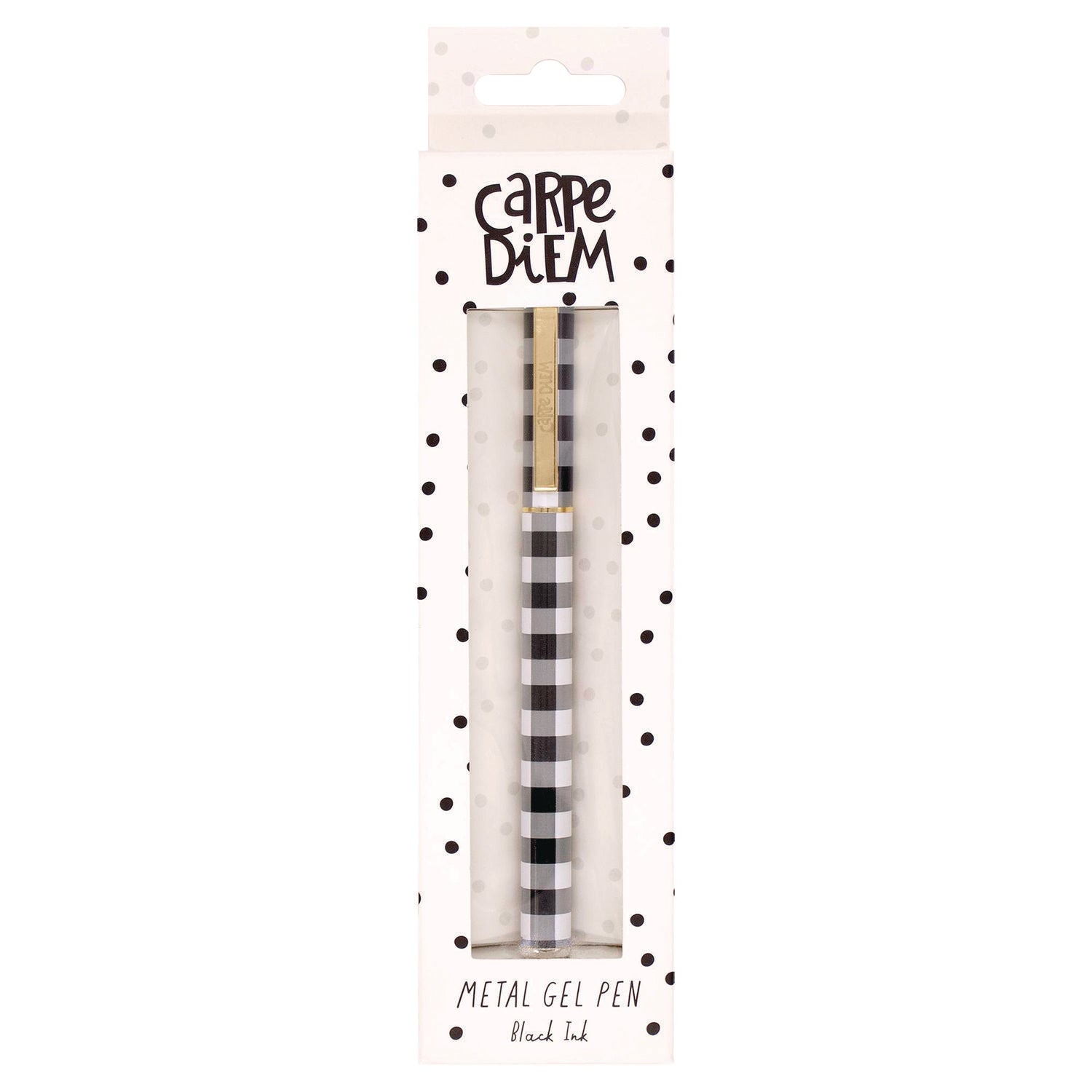 PUKKA PAD® Carpe Diem Metal Gel Pen, Stick, Medium 0.7 mm, Black Ink, Black/White Check Barrel, 6/Pack