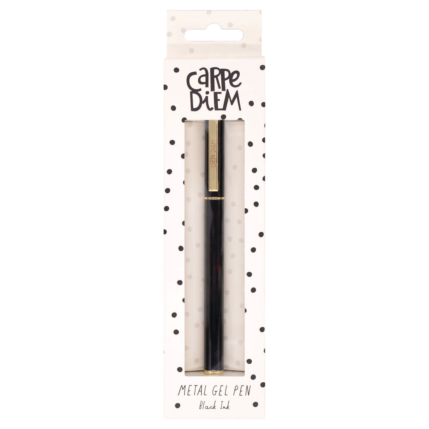 PUKKA PAD® Carpe Diem Metal Gel Pen, Stick, Medium 0.7 mm, Black Ink, Black Barrel, 6/Pack