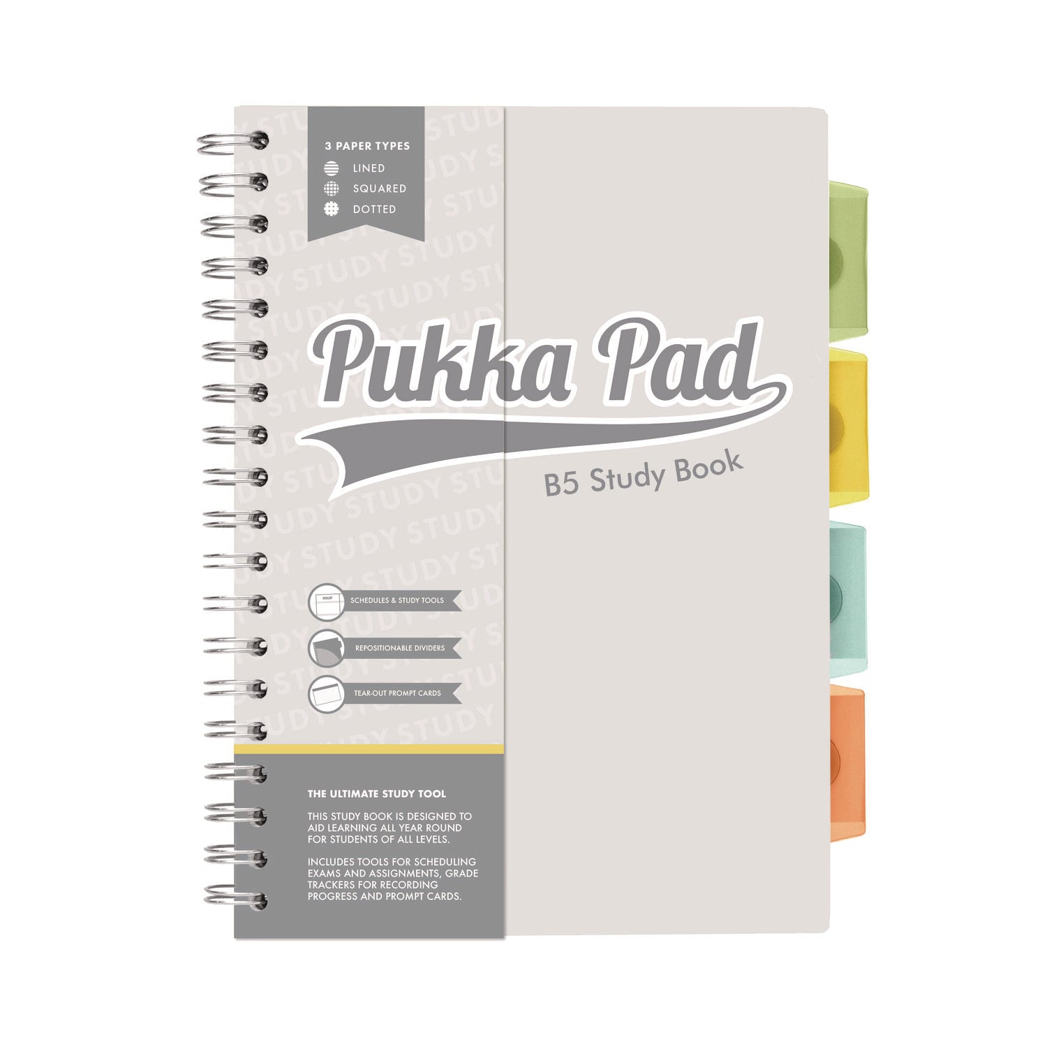 PUKKA PAD® B5 Size Project Book, 4-Subject, Gray/White Study Book Cover, (100) 9.8 x 6.9 Sheets