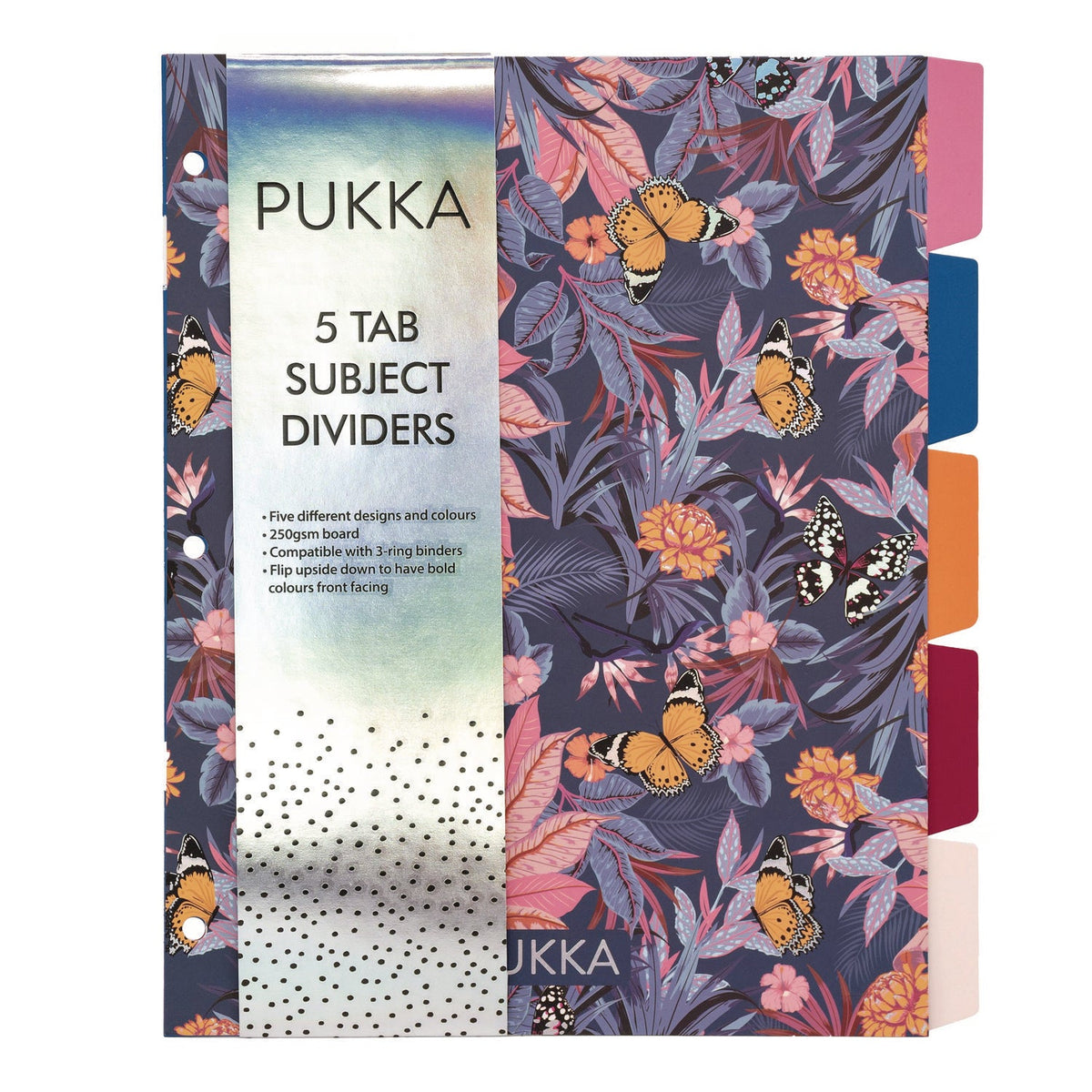 PUKKA PAD® Letter Size Reversible Dividers, 5-Tab, 11 x 8.5, Assorted Colors, 1 Set