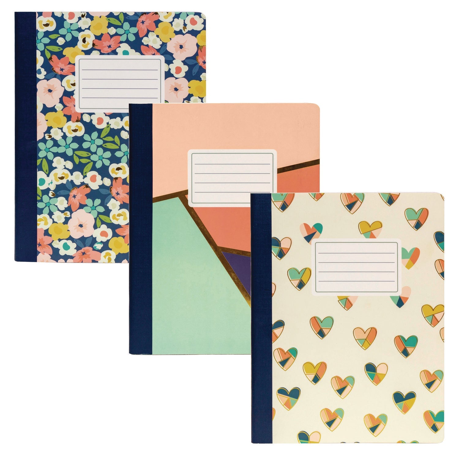 PUKKA PAD® Composition Book, Medium/College Rule, Assorted Floral Love Covers, (70) 9.75 x 7.5 Sheets, 3/Pack