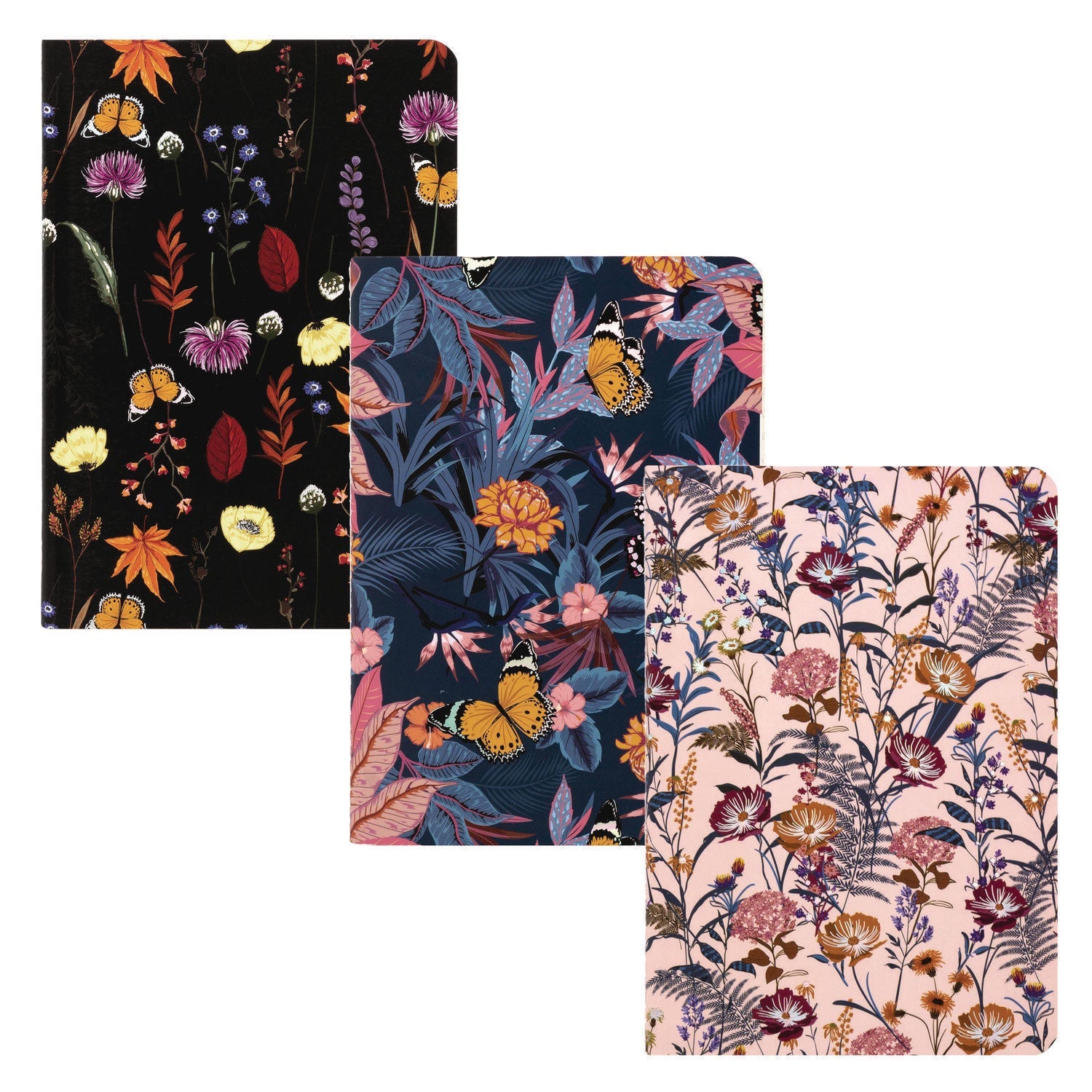 PUKKA PAD® B6 Stitched Exercise Book, Narrow Rule, Assorted Blum Floral Covers, (40) 6.8 x 4.6 Sheets, 3/Pack