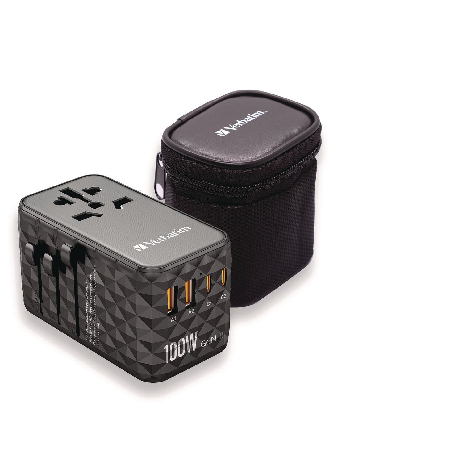 Verbatim® UTA-06 Gan III Universal Travel Adapter, (2) USB-A/(2) USB-C/Quick Charge 4+