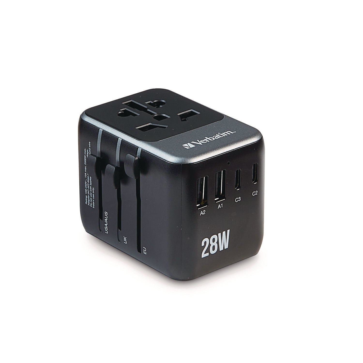 Verbatim® UTA-07 Universal Travel Adapter, (3) USB-A, (3) USB-C