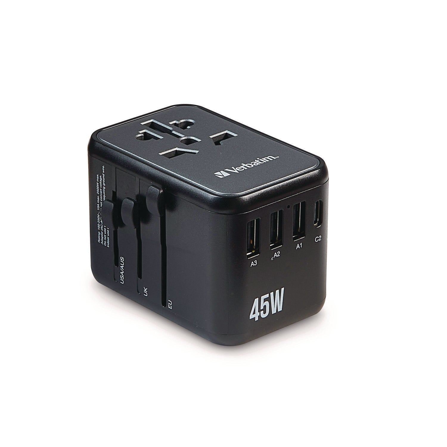 Verbatim® UTA-08 Universal Travel Adapter, (3) USB-A/(3) USB-C